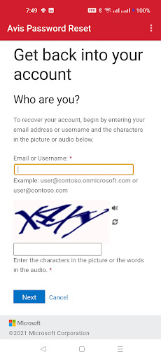 Android application Avis Password Reset Datafree screenshort