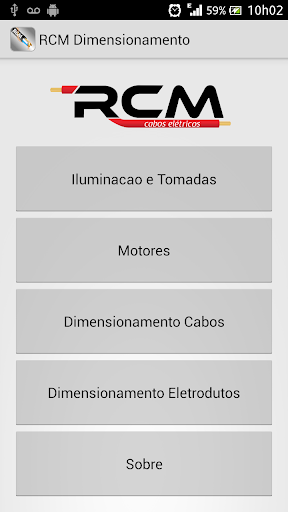 Android application RCM Dimensionamento screenshort