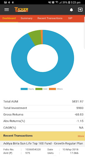 Android application Ticker Wealth Client screenshort