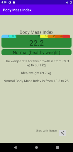 Android application Body Mass Index screenshort