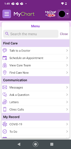 Trinity Health MyChart Screen 3