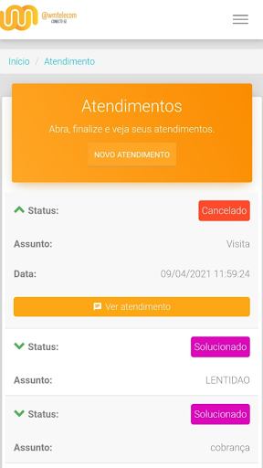 Android application Central do Cliente @wmtelecom screenshort