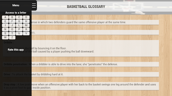 Zrzut ekranu słownika koszykówki