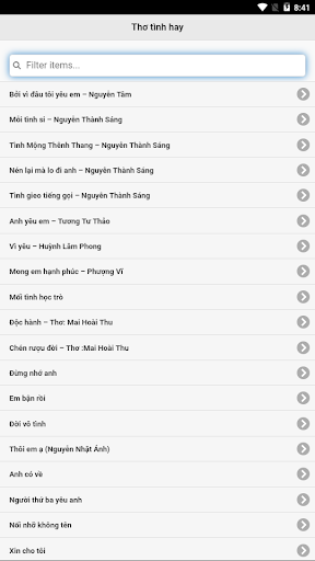 Android application 1000 bài thơ tình screenshort