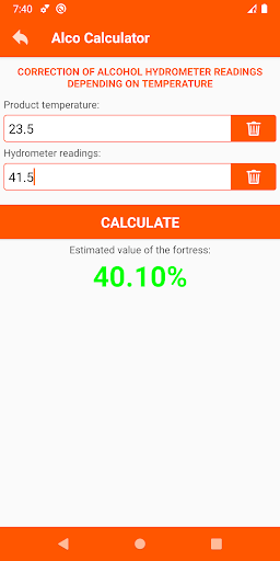 Alco Calculator for moonshiner Screen 3