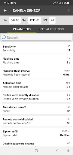 SANELA Control Screen 2