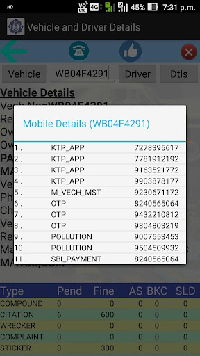 Details of Vehicle and Driver Screen 3
