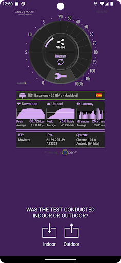 CELLSMART – Network Speed Test Screen 2