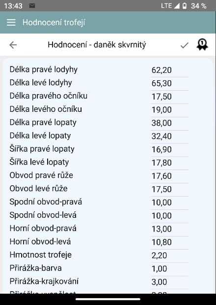Hodnocení loveckých trofejí Screen 3