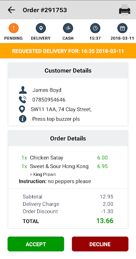 Order Manager Screen 3