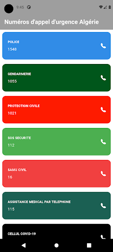 Android application Numéros d'urgence Algérie screenshort