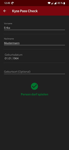Android application Kyss Pass Oasis Sperrabfrage screenshort