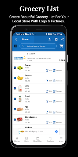 Grocery Listing App Screen 3