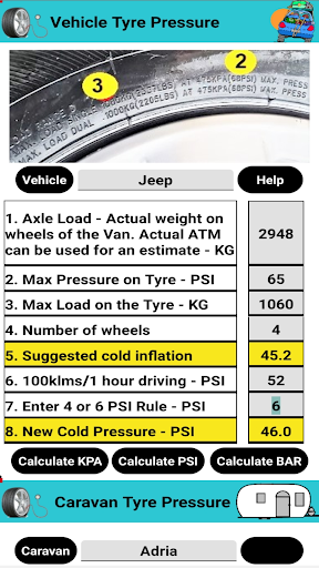 Android application Caravan Tyre Pressure screenshort