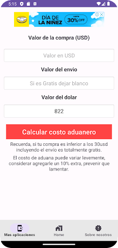 Android application Calculadora Aduana Chile screenshort