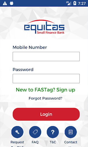 Equitas FASTag App Screen 2