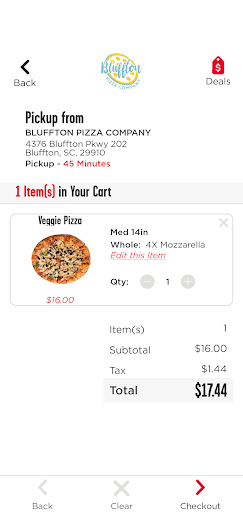 Screenshot of Bluffton Pizza Company
