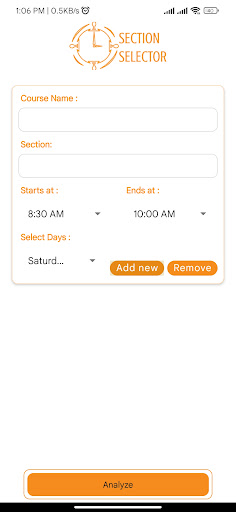 Android application Section Selector UIU screenshort