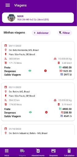 Truck: Gerenciador de Viagens Screen 2
