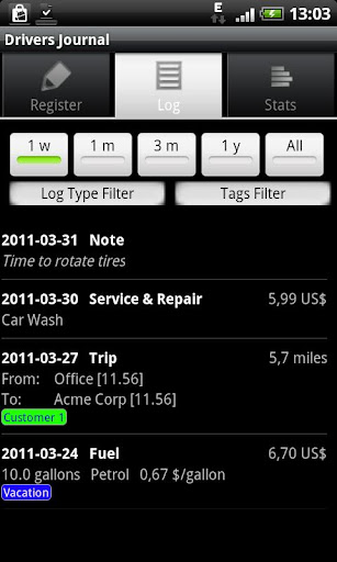 Android application Drivers Journal screenshort