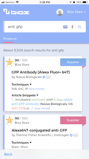 Bioz App Screen 3
