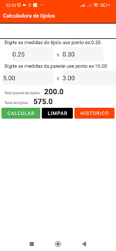 Android application calcular tijolo screenshort