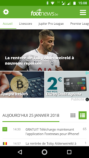 Android application FootNews.be screenshort