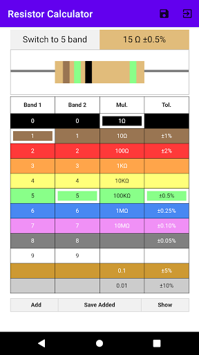 Android application Resistor Code Calculator screenshort