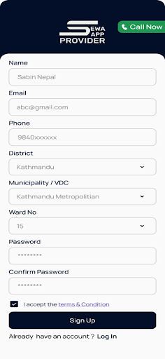 Sewa App Provider Screen 3