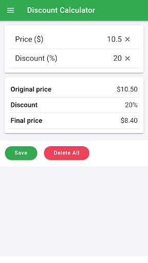 Android application Discount Calculator screenshort