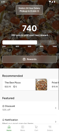 Android application Stella's 24 Hour Eatery screenshort