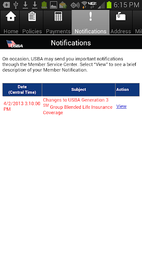 USBA Member Service Center Screen 3