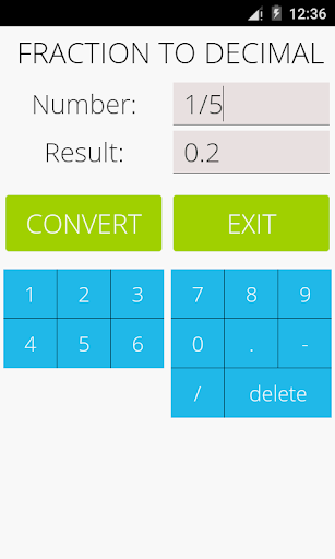 Android application Fraction to Decimal screenshort