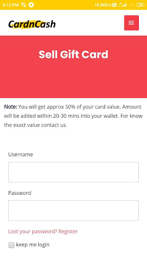 Android application CardnCash : Sell Gift Card screenshort