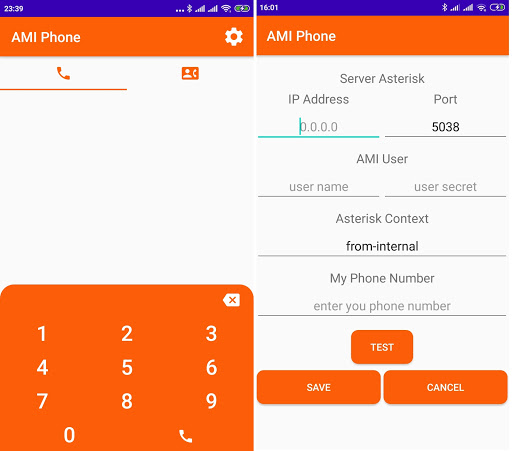 Android application Asterisk AMI Phone screenshort