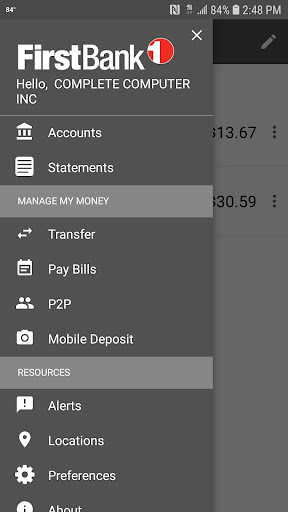 First Bank - Mobile Banking Screen 2