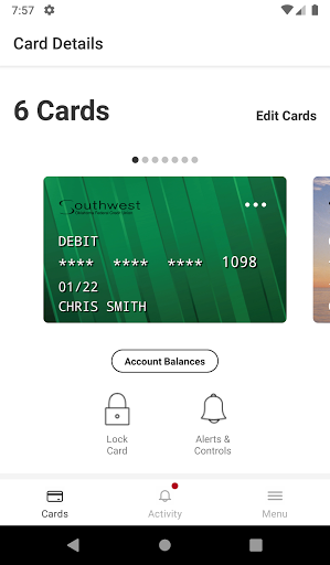 SWOFCU Card Boss Screen 2