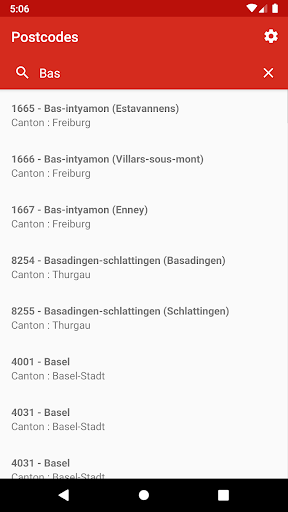Swiss Postcodes Screen 2