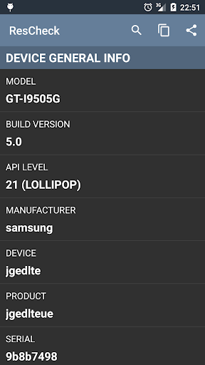 Android application Resolution Check (ResCheck) screenshort