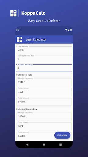 Android application KoppaCalc - Loan Calculator screenshort
