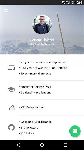 Android application Bartosz Lipinski's Résumé screenshort