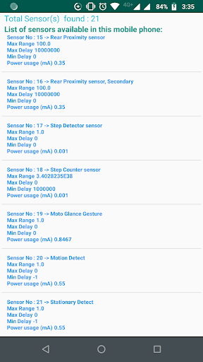 Sensor List Screen 2