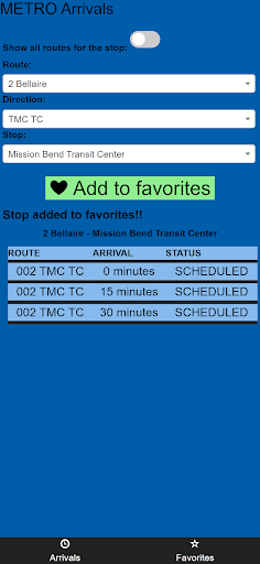 Android application Houston METRO Bus Tracker screenshort
