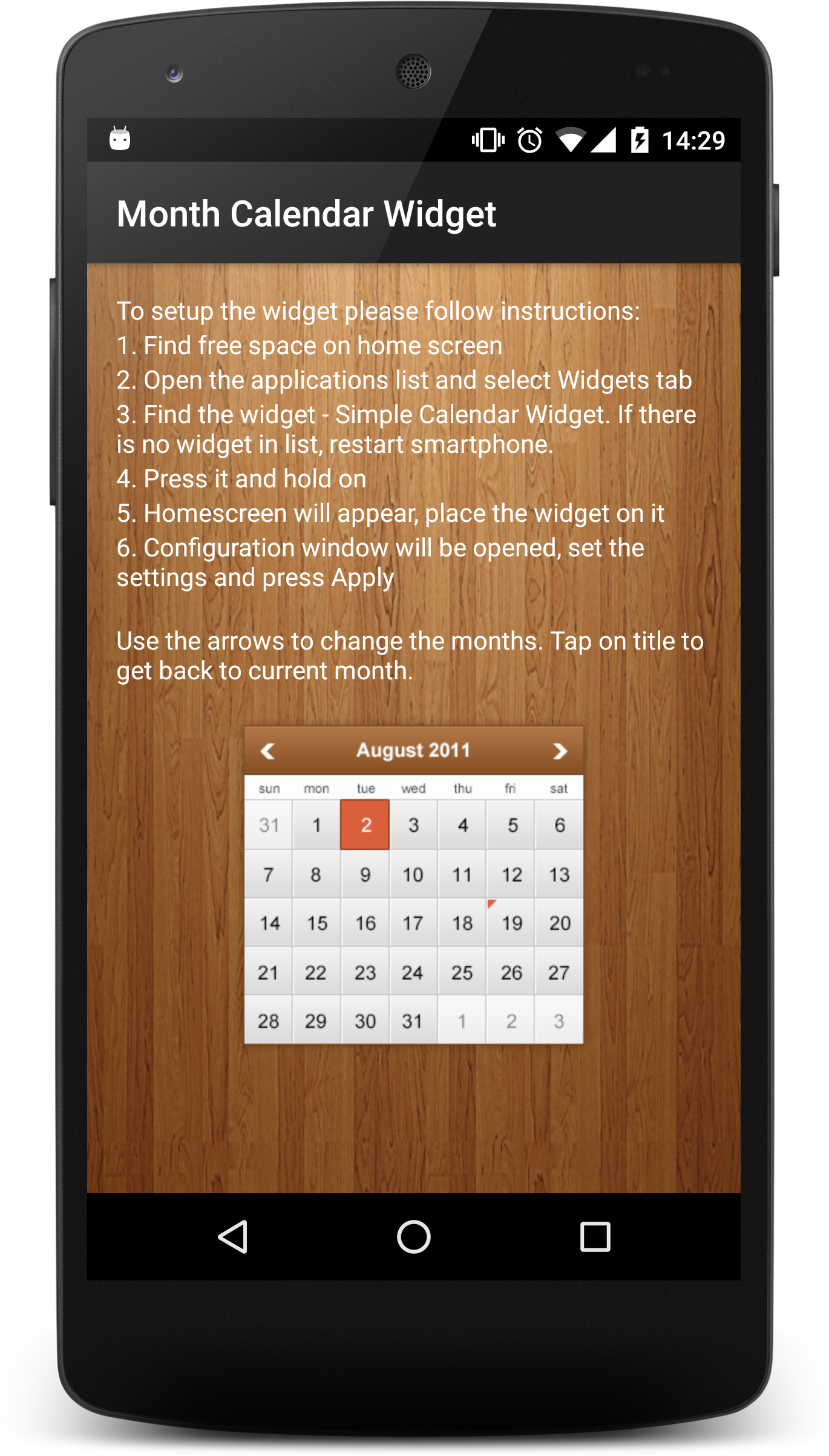 Android application Simple Calendar screenshort