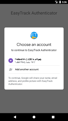 EasyTrack Authenticator Screen 2