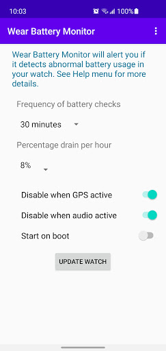 Android application Wear Battery Monitor screenshort