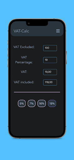 Android application VAT Calculator screenshort