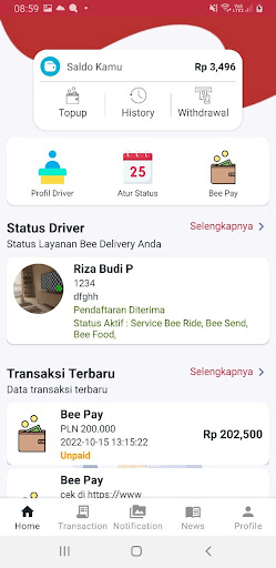 Android application BeeDelivery for Driver screenshort