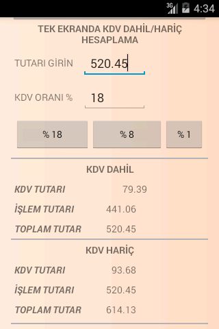 Android application KDV Tevkifatı Hesaplama screenshort
