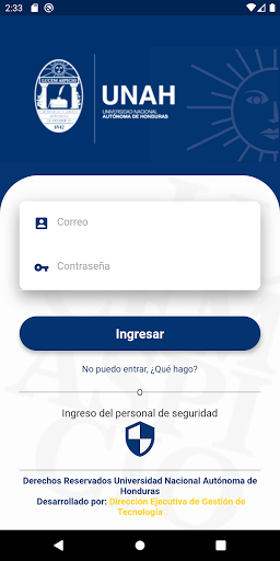 Android application Control de acceso UNAH screenshort
